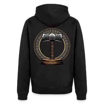 Wikinger Hammer Krieger Walhalla Runenkreis Thor - Unisex Premium Bio Zip Hoodie - Schwarz - Hinten - Nico (187cm)