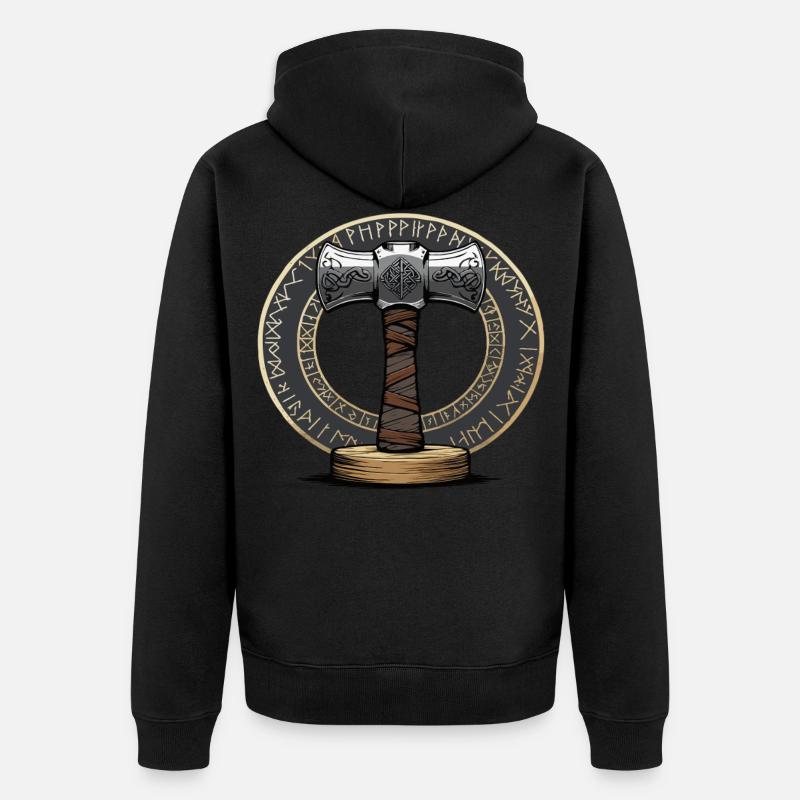 Viking Marteau Guerrier Valhalla Cercle Runique Thor - Veste à capuche bio Premium Unisexe - noir