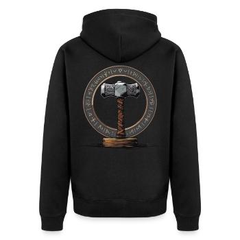 Viking Hammer Warrior Valhalla Runic Circle Thor - Unisex Premium Organic Zip Hoodie - black - Back - Nico (187cm)