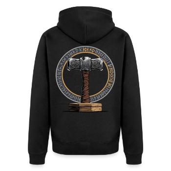 Wikinger Hammer Krieger Walhalla Runenkreis Thor - Unisex Premium Bio Zip Hoodie - Schwarz - Hinten - Nico (187cm)