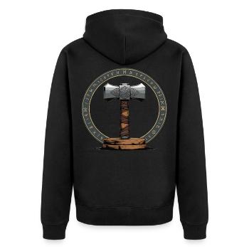 Wikinger Hammer Krieger Walhalla Runenkreis Thor - Unisex Premium Bio Zip Hoodie - Schwarz - Hinten - Nico (187cm)