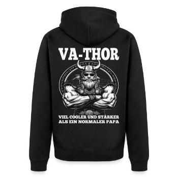 VA-THOR WIKINGER Vater Papa Viking Vatertag - Unisex Premium Bio Zip Hoodie - Schwarz - Hinten - Nico (187cm)