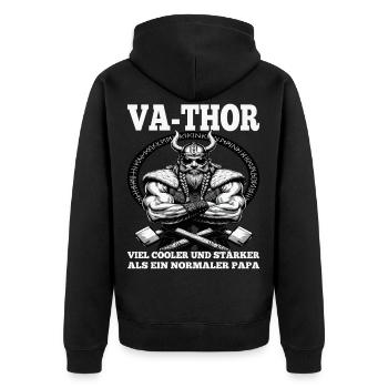 VA-THOR WIKINGER Vater Papa Viking Vatertag - Unisex Premium Bio Zip Hoodie - Schwarz - Hinten - Nico (187cm)