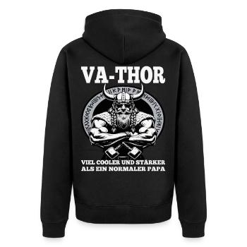 VA-THOR WIKINGER Vater Papa Viking Vatertag - Unisex Premium Bio Zip Hoodie - Schwarz - Hinten - Nico (187cm)