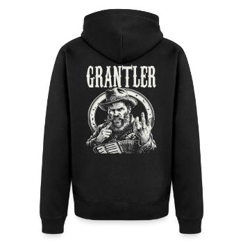 Grantler Grantig Bairischen Dialekten Bayern - Unisex Premium Bio Zip Hoodie - Schwarz - Hinten - Nico (187cm)
