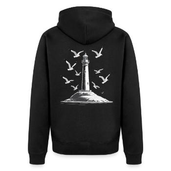 Leuchturm Möwe Hafen Moin Meer See - Unisex Premium Bio Zip Hoodie - Schwarz - Hinten - Nico (187cm)