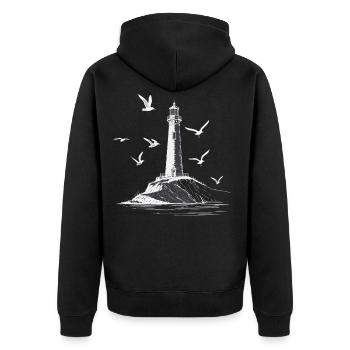 Leuchturm Möwe Hafen Moin Meer See - Unisex Premium Bio Zip Hoodie - Schwarz - Hinten - Nico (187cm)