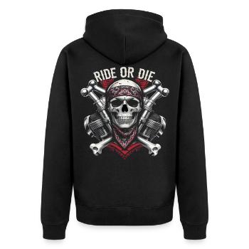 Motorcycle Skull Ride or Die Biker Chopper Rock - Unisex Premium Organic Zip Hoodie - black - Back - Nico (187cm)