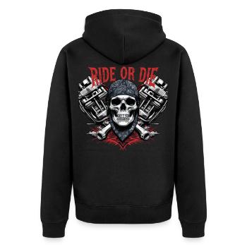 Motorcycle Skull Ride or Die Biker Chopper Rock - Unisex Premium Organic Zip Hoodie - black - Back - Nico (187cm)
