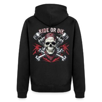 Motorcycle Skull Ride or Die Biker Chopper Rock - Unisex Premium Organic Zip Hoodie - black - Back - Nico (187cm)