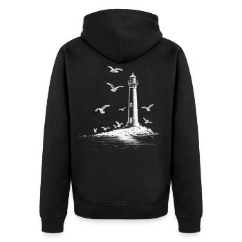 Leuchturm Möwe Hafen Moin Meer See - Unisex Premium Bio Zip Hoodie - Schwarz - Hinten - Nico (187cm)