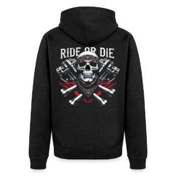 Motorcycle Skull Ride or Die Biker Chopper Rock - Unisex Premium Organic Zip Hoodie - black - Back - Nico (187cm)