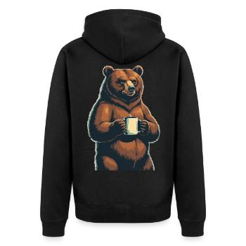 Grim Bear Coffee Mug Bears Coffee Tired - Unisex Premium Organic Zip Hoodie - black - Back - Nico (187cm)