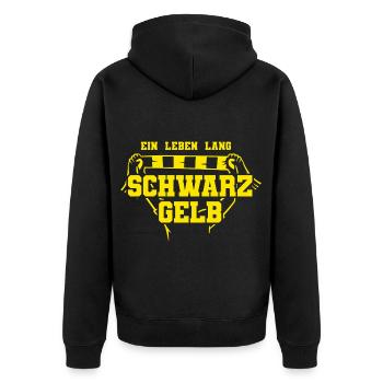 Fußball Dortmund - Unisex Premium Bio Zip Hoodie - Schwarz - Hinten - Nico (187cm)