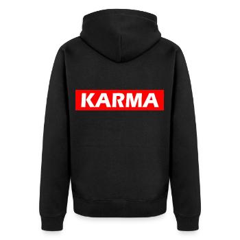 Karma - Unisex Premium Organic Zip Hoodie - black - Back - Nico (187cm)