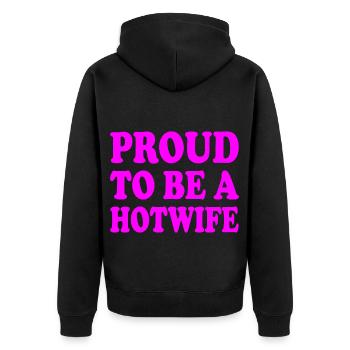 proud to be a hotwife - Unisex Premium Bio Zip Hoodie - Schwarz - Hinten - Nico (187cm)