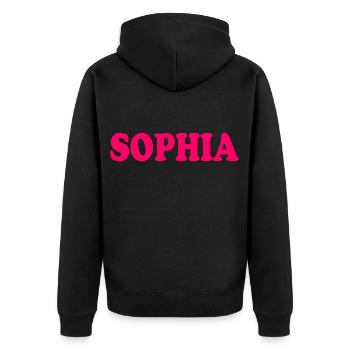 Sophia - Unisex Premium Organic Zip Hoodie - black - Back - Nico (187cm)