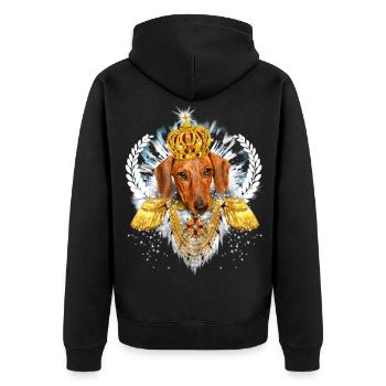 Dackel König / Dachshund the King / Hund mit Krone - Unisex Premium Bio Zip Hoodie - Schwarz - Hinten - Nico (187cm)