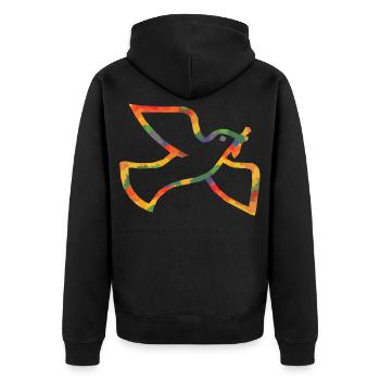 Farbige Friedenstaube - Unisex Premium Bio Zip Hoodie - Schwarz - Hinten - Nico (187cm)