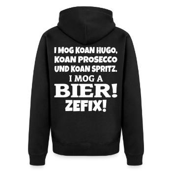I mog a Bier - Unisex Premium Bio Zip Hoodie - Schwarz - Hinten - Nico (187cm)
