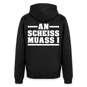 AN SCHEISS MUASS I - Unisex Premium Bio Zip Hoodie - Schwarz - Hinten - Nico (187cm)