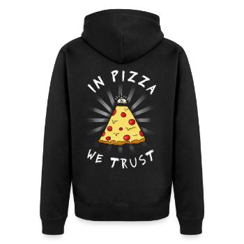 Pizza All Seeing Eye Illuminati Funny Food auge ma - Unisex Premium Bio Zip Hoodie - Schwarz - Hinten - Nico (187cm)