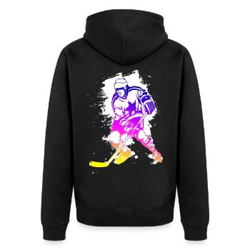 hockey rainbow spatter hockey player tor cool - Unisex Premium Organic Zip Hoodie - black - Back - Nico (187cm)