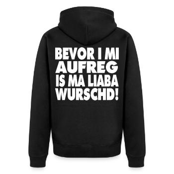 Bevor i mi aufreg... - Unisex Premium Bio Zip Hoodie - Schwarz - Hinten - Nico (187cm)