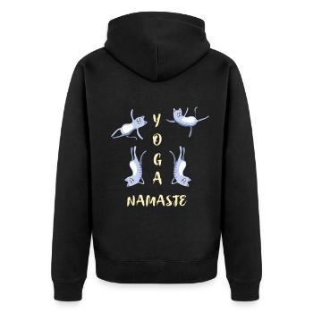 yoga katze niedlich namaste meditation lotus LOL h - Unisex Premium Bio Zip Hoodie - Schwarz - Hinten - Nico (187cm)