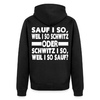 SAUF I SO - Unisex Premium Bio Zip Hoodie - Schwarz - Hinten - Nico (187cm)