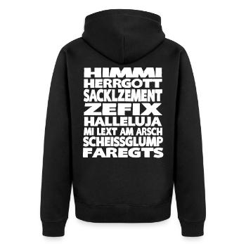 HIMMI HERRGOTT - Unisex Premium Bio Zip Hoodie - Schwarz - Hinten - Nico (187cm)