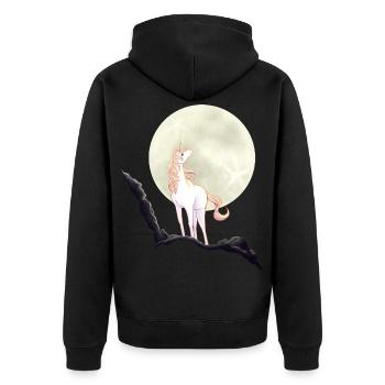 Einhorn vor Mond - Unisex Premium Bio Zip Hoodie - Schwarz - Hinten - Nico (187cm)