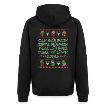 Glühwein - bayerisch - Unisex Premium Bio Zip Hoodie - Schwarz - Hinten - Nico (187cm)