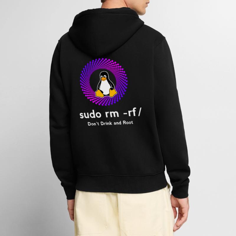 Computer Sys admin Pinguin Nerd pc sudo rm -rf cod Unisex Premium Bio Zip Hoodie