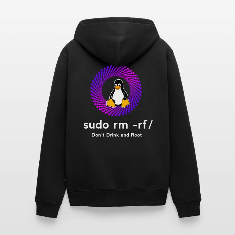 Computer Sys admin Pinguin Nerd pc sudo rm -rf cod Unisex Premium Bio Zip Hoodie