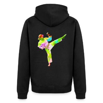 Bunte Karateka - Unisex Premium Bio Zip Hoodie - Schwarz - Hinten - Nico (187cm)
