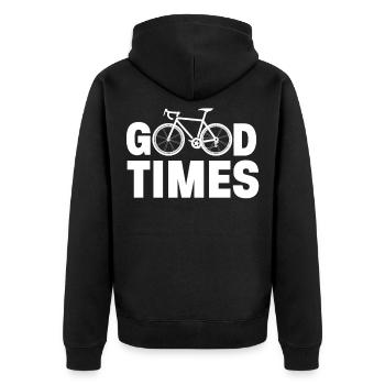 Radfahren - Gute Zeiten - Unisex Premium Bio Zip Hoodie - Schwarz - Hinten - Nico (187cm)