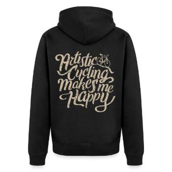 Artistic Cycling, Artistic Cycling, Makes Me Happy - Unisex Premium Organic Zip Hoodie - black - Back - Nico (187cm)