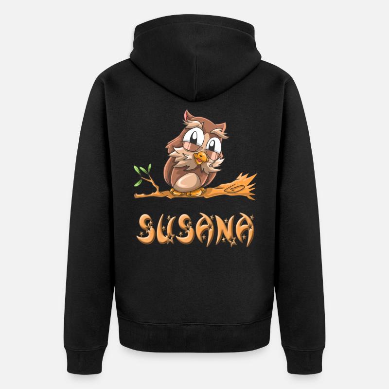 Eule Susana - Unisex Premium Bio Zip Hoodie - Schwarz