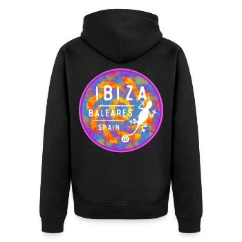 Illustration colorée de l’île des îles Baléares d’Ibiza - Veste à capuche bio Premium Unisexe - noir - Dos - Nico (187cm)