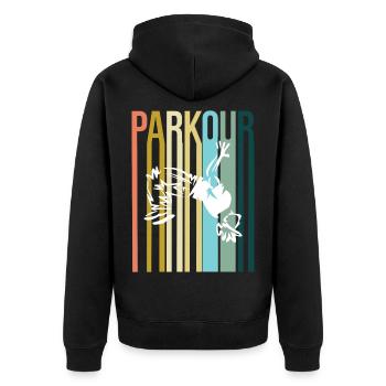 Parkour Retro - Unisex Premium Bio Zip Hoodie - Schwarz - Hinten - Nico (187cm)
