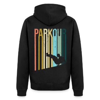 Parkour Retro - Unisex Premium Bio Zip Hoodie - Schwarz - Hinten - Nico (187cm)