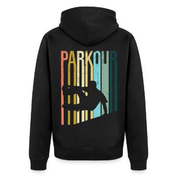 Parkour Retro - Unisex Premium Bio Zip Hoodie - Schwarz - Hinten - Nico (187cm)