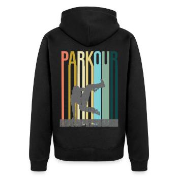 Parkour Retro - Unisex Premium Bio Zip Hoodie - Schwarz - Hinten - Nico (187cm)