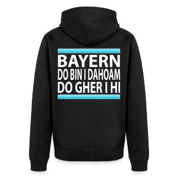 BAYERN - DO BIN I DAHOAM - Unisex Premium Bio Zip Hoodie - Schwarz - Hinten - Nico (187cm)