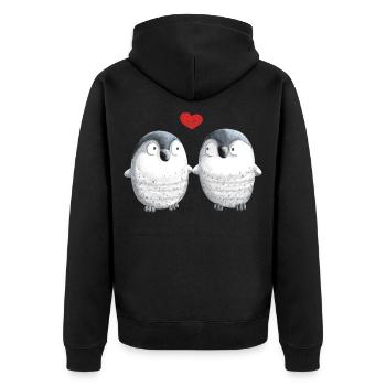Pinguine in Love - Pinguin - Vogel - Liebe - Herz - Unisex Premium Bio Zip Hoodie - Schwarz - Hinten - Nico (187cm)