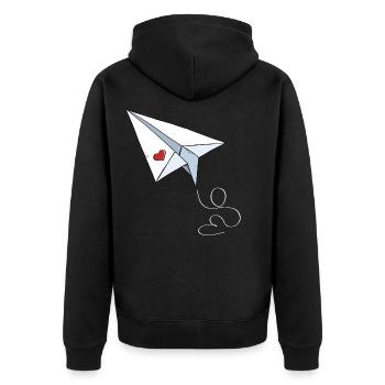 Avion en papier avec coeur - Amour - Voyage - Vol - Veste à capuche bio Premium Unisexe - noir - Dos - Nico (187cm)