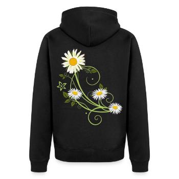 Ranke mit Margerite und Gänseblümchen - Unisex Premium Bio Zip Hoodie - Schwarz - Hinten - Nico (187cm)