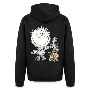Lustiges Wurst Grillen Strichmännchen - Unisex Premium Bio Zip Hoodie - Schwarz - Hinten - Nico (187cm)