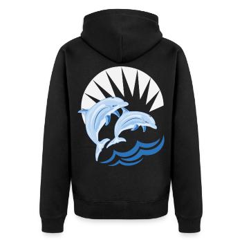 Delfine über den Wellen - Unisex Premium Bio Zip Hoodie - Schwarz - Hinten - Nico (187cm)